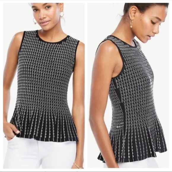 Ann Taylor Tops - Ann Taylor Petite Black and White Patterned Sleeveless Peplum Top